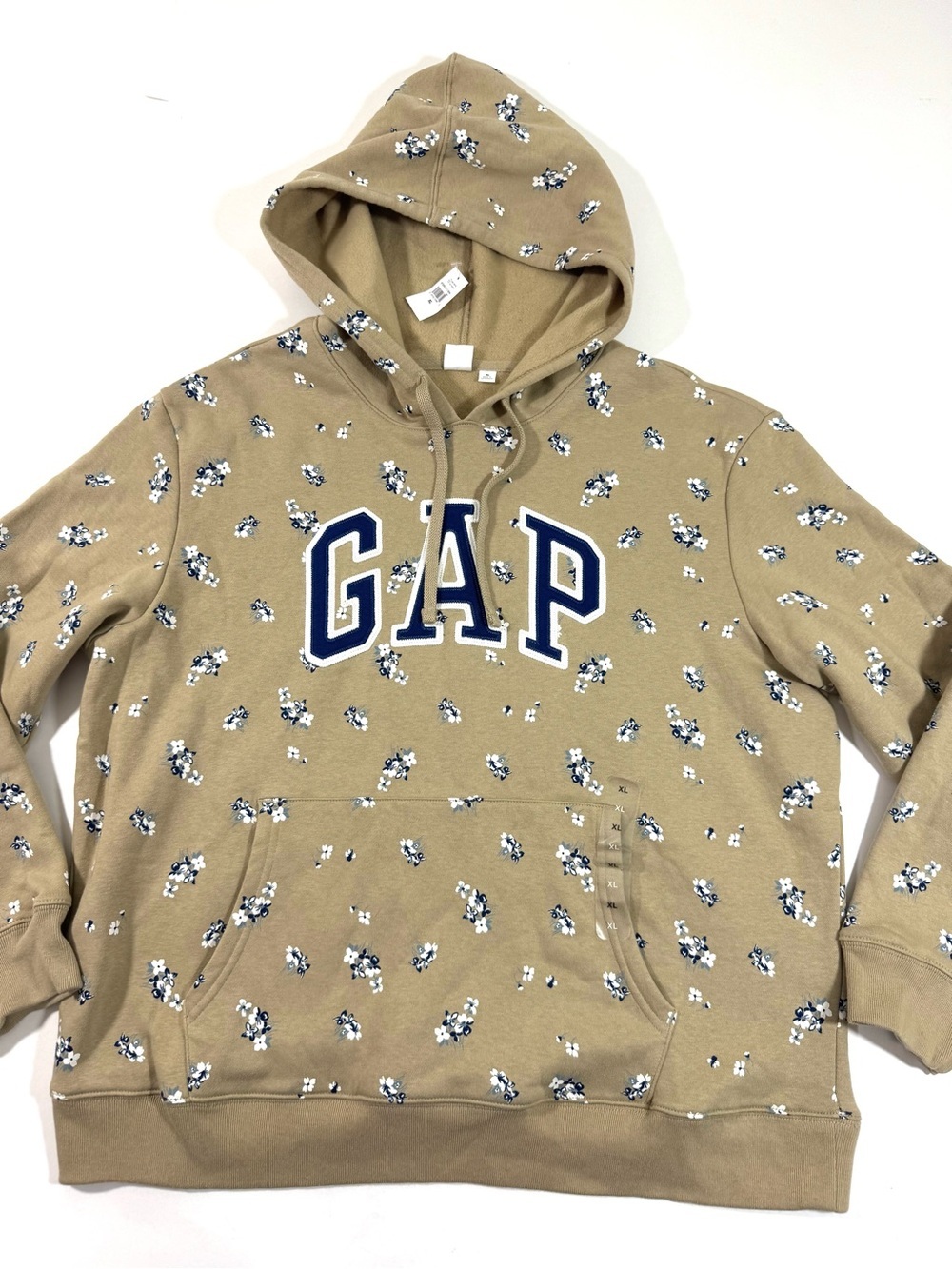 New Gap Heritage Logo Fleece Sweatshirt Hooded Beige Floral